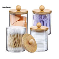4 Cái / bộ Hộp Bảo Quản Miếng Lót Cotton Có Nắp Tre / Nhựa Hình Chữ Nhật Tròn Bông Săm Floss Picks Trang Điểm Bọt Biển Hộp Đựng Hộp Đựng Dụng Cụ Sắp Xếp Bình Phòng Tắm