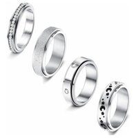 4 Cái / bộ Ngôi Sao & Mặt Trăng Thép Titan Cặp Đôi Nhẫn Xoay Thép Không Gỉ Nhẫn Cưới