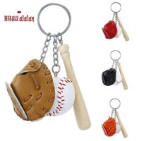 🔥4 Chiếc Bát Bóng Chày Móc Khóa Bát Gỗ Găng Tay Bóng Chày Mini Móc Khóa Kim Loại + PU Cho Bé Trai Bé Gái Pendent