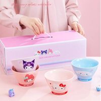 4 Cinnamoroll Hello Kitty Anime Kawaii Cơm Bát Hoạt Hình Dễ Thương Gốm Giai Điệu Của Tôi Dao Kéo Ăn Bát Canh Quà Tặng Đồ Chơi