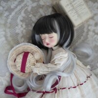 4 Điểm BJD Búp Bê Tóc Giả Đen Trắng Màu Phù Hợp Với bobo Đầu sứa Dài Xoăn Tóc Full Mũ Ye Luoli Búp Bê Giả Tóc #假发250309#