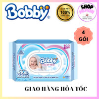 [4 gói] Khăn ướt Bobby không hương gói 100 tờ