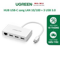 [4 IN 1] 40382 Bộ chia, Hub USB typeC sang 3 USB 3.0 + LAN 10/100 hãng UGREEN