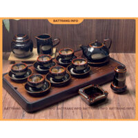 (4 MẪU) Bộ ấm chén quai sứ quệt vàng nâu mật ong, gốm sứ Bát Tràng cao cấp