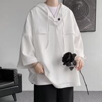 【4 màu】áo hoodie nam ngắn tay màu trơn thời trang vintage hàn quốc cho nam áo hoodie unisex from rộng cotton fashion áo sơ mi nam hàn quốc  áo sơ mi trắng  áo sơ mi nam ngắn tay