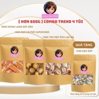 [4 MÓN] COMBO TREND HƠN 650G | COMBO 200G KHOAI SẤY DẺO + 150G TÁO KẸP LẠC ĐÀ + 150G KẸO CAFE CAPUCHINO + 150G KẸO SÁP