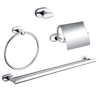 4-Piece Bathroom Accessory Set in Chrome Silver Modern Contemporary Brass Stainless Steel Finish