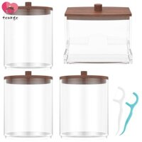 4 Qtip Hộp Đựng Bông Nhựa Trong Suốt Có Vỏ Tre Tròn Qtip Đựng SHOPSKC2696