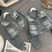 [40-60kg] Áo Khoác Jeans Nữ, Khoác Phối 2 túi Hộp Khoá Khéo Minclothing2000