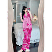 (40-60KG) Đồ bộ pijama mặc nhà cộc tay LỤA XƯỚC cho bạn nữ họa tiết ngựa Hơ-mệt | Shini Store