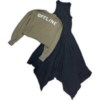 [40-68kg]Đầm thun ba lỗ-Đầm thun dài chân váy xoè bất đối xứng- Đầm phong cách streetwear năng động