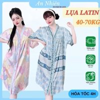 [40-70kg] Đầm váy ngủ BIGSIZE cổ V lụa xước in họa tiết sắc nét dễ thương, vải mềm mịn mát