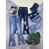 40-70kg Quần Jeans Nữ Ống Loe Dài Lưng Cao 2 Nút Thêu Đính Đá Thời Trang hót trent