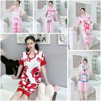 (40-72kg) Đồ bộ lụa xước tay ngắn quần lửng, thiết kế mới dễ thương, đồ bộ pijama lụa xước mềm mịn mát