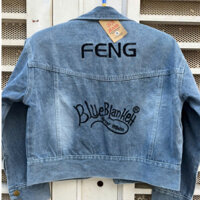 [[40-75kg] Áo khoác jean nữ màu xanh màu xám FENG Nice có túi trong form croptop BB Jeans