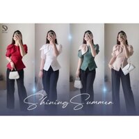 40-75KG- Áo sơ mi tơ xước dáng pelum cổ lá nhọn cộc tay - áo sơ mi công sở nữ 2 lớp KP FASHION