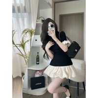 (40-80Kg) Set Áo Thun Cổ Lọ Tay Bèo Và Chân Váy Tùng Bí (Có BigSize) UnihomeClothing CT211