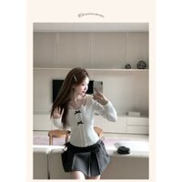 (40-80Kg) Set Áo Thun Cổ Vuông Viền Ren Và Chân Váy Xếp Li 2 Túi (Có BigSize) UnihomeClothing CV244