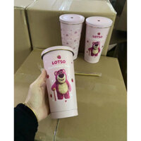 400Ml Losto Hình Gấu Dâu Dễ Thương Cốc Hoạt Hình Cốc Nước Hồng Có Ống Hút Cà Phê Cầm Tay Bằng Thép Không Gỉ
