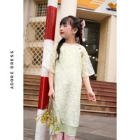 412AD2003 - Bộ áo dài bé gái voan tơ hoa rơi chanh yến anh  ADORE DRESS