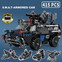 [415 CHI TIẾT] BỘ ĐỒ CHƠI XẾP HÌNH Xe OTO SWAT - Đồ Chơi Lắp Ráp  Xe Cảnh Sát – 4 Trong 1