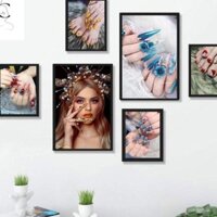 42 mẫu  tranh 6 tấm decor tiệm  mi nail spa tóc phun xăm , make up fomex dán tường  5ly tặng băng dính sau tranh