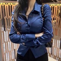 42% Tỷ Lệ Mua Lại Hàn Quốc Dongdaemun Xếp Ly Gợi Cảm Ngực Lớn Nữ Tính Ve Áo Có Nút Satin Áo Sơ Mi Nữ Tay Dài Top 2.170
