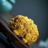 4.25 & Boxwood Hai Đầu Pixiu Tay Cầm Mảnh Hộ Gia Đình Trang Trí Phòng Thạch Anh Khắc Gỗ Kiếm Tiền May Mắn Làm Cổ W