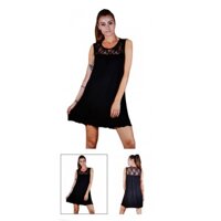 4278: Đầm Nina Leonard Sát Nách Voan Phối Thun Màu Đen