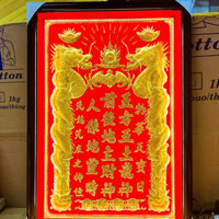 [42x60] Bài vị Thần Tài Thổ Địa dát vàng 24 K Nền Đỏ Khung Gỗ Cao 60cm x Ngang 42cm - Có đèn
