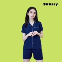 {43:S60}Bộ đồ mặc nhà chất đũi cổ Vest cộc tay cho nữ