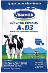 (443) VINAMILK sữa tươi ít đường bịch 220ml - Bịch