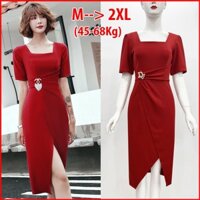 45-68KG- Đầm Ôm Nữ Body Xẻ Tà Dự Tiệc Cao Cấp Sang Trọng Vải Thun Co Giãn Tốt Màu Đỏ D3221
