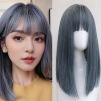 45cm Xám Xanh Tóc Giả Dài Thẳng Tóc Giả Với Nổ Gothic Cosplay Tóc Giả Cho Nữ Songkran Đảng Chịu Nhiệt
