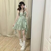 4677 Bộ Sưu Tập Người Moyi Yixiu Ngọt Cay Phong Cách Không Đều Ống Top Suspender Váy Nữ Bạc Hà Xanh Đi Biển Phong Cách Ngày Lễ Giữa Chiều Dài