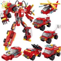 472pcs 6in1 City Fire Truck Building Blocks Fireman Robot Bricks Set Construction