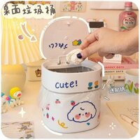 [4839 Lời khen ngợi của mọi người] Thùng rác để bàn dễ thương ins Ký túc xá Mini Văn phòng tại nhà Phòng ngủ Bàn ép sáng tạo nhỏ có nắp ống20250223