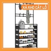 4ff Giá Kệ để giày dép đa năng 4 tầng thông minh có 8 móc treo quần áo tiện ích
