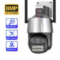 4MP+4MP Dual-lens 8MP Security IP Camera Wireless Binocular 8X Zoom Camera Auto Tracking Human Detection Colorful IR Nig