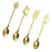 4x Dessert Teaspoons Christmas Metal Spoons Set for Latte Coffee - Aureate
