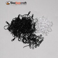 5 Bộ 100 Móc Bông Tai Sắt Có Vòng Ngang Với 100 Chiếc Nhẫn Nhảy Mở Và 100 Chiếc Hạt Tai Nhựa Điện Di Đen Lỗ 19.5mm: 2mm Pin: 0.6mm