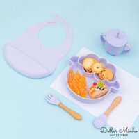 5 Cái / 1 Bộ Đĩa Cừu Silicone Cho Bé Ăn Tập Ăn Cho Bé Tập Hút Bát Bộ Cốc Nĩa Gỗ Muỗng Không Trượt Cho Bé Yếm