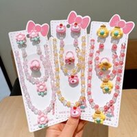 5 Cái / bộ Hoa KT Trang Sức Vòng Cổ Cho Trẻ Em Bé Gái Nhẫn Earclips Bộ Công Chúa Ngọc Trai Phụ Kiện