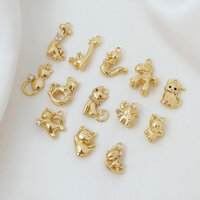 ((5 Cái / Giá) Giữ Màu Vàng 14K Nhẫn Zirconia Ngựa Bé Voi Rồng Nhỏ Hươu Cao Cổ Mèo Mặt Dây Chuyền Động Vật DIY Mặt Dây Chuyền