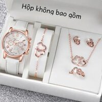 5 Cái/bộ Thời Trang Nữ Kim Cương Giả Trái Tim Đồng Hồ Đeo Tay Thạch Anh Bộ Dây Da Nữ Geneva Đồng Hồ Bộ Trang Sức (Không Hộp)