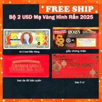 5 Combo Tiền 2 Đô Hình Con Rắn - 2 USD Hình Con Rắn Mạ Vàng Lưu Niệm Tết Ất Tỵ 2025 YS762