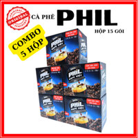 5 Hộp Cà Phê Phil 2in1 - Cà Phê Đen Phin Việt Đậm Vị (15 Góix16g/Hộp)