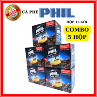 5 Hộp Cà Phê Phil 2in1 - Cà Phê Đen Phin Việt Đậm Vị (15 Góix16g/Hộp)