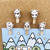 5 Kẹp Gỗ Hình Gấu Panda Hoạt Hình Nhỏ, Kẹp Ghim Nhỏ, Kẹp Ghim Bảng Nỉ Không Gây Hư Hại