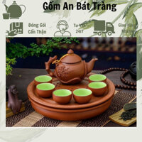 (5 Màu) Bộ Ấm Chén Gốm Tử sa Bát Tràng đắp nổi hoa Lan,hoa Phù Dung